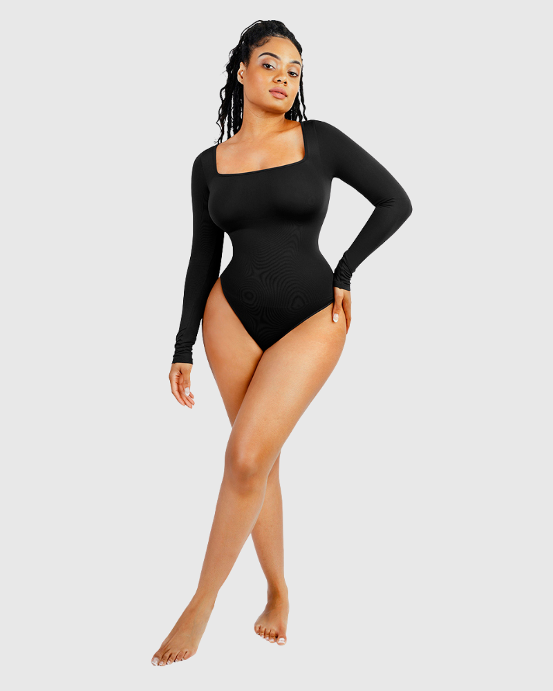 Body de Manga Larga con Escote Cuadrado