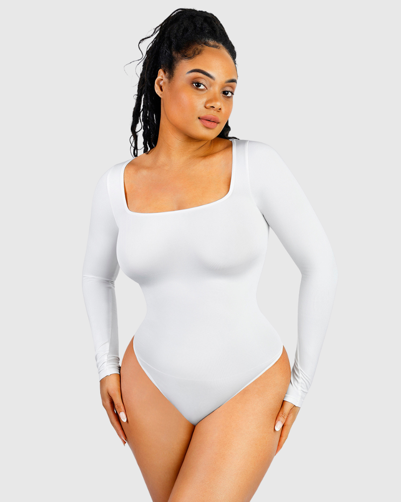 Body de Manga Larga con Escote Cuadrado
