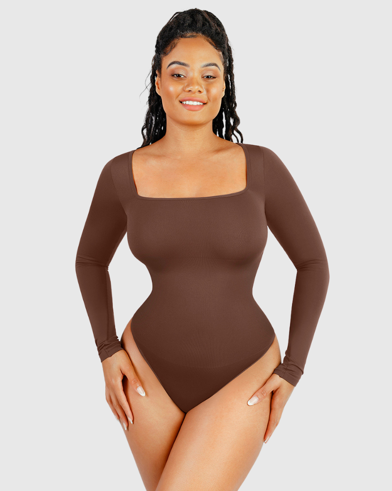 Body de Manga Larga con Escote Cuadrado