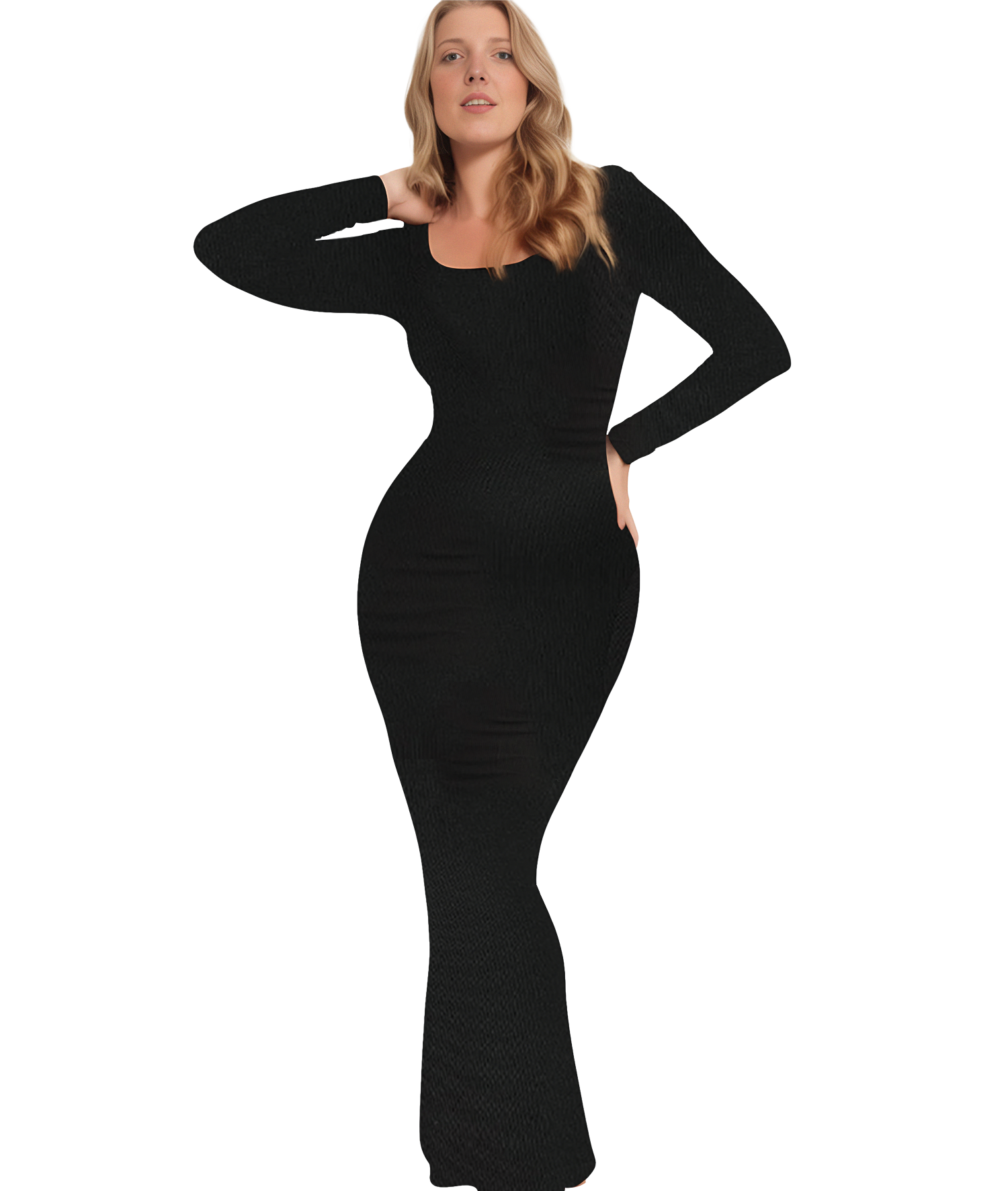 Vestido Largo de Descanso con Manga Larga y Faja Incorporada