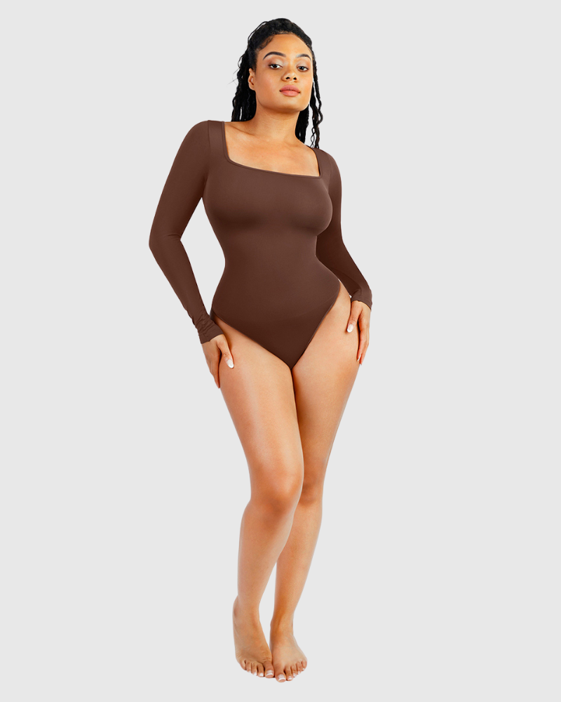 Body de Manga Larga con Escote Cuadrado