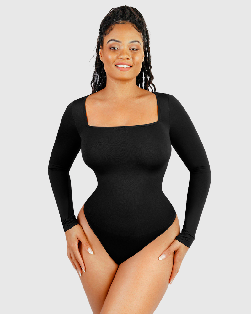 Body de Manga Larga con Escote Cuadrado